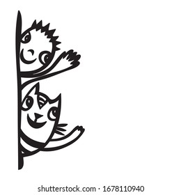Cute cartoon boy and cat. Vector illustration