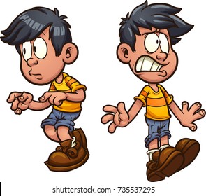 Cute cartoon boy cautious and shocked. Vector clip art illustration with simple gradients. Each on a separate layer.