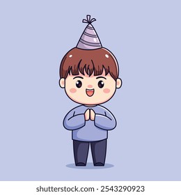 Cute cartoon boy celebrating new year or birthday party chibi kawaii