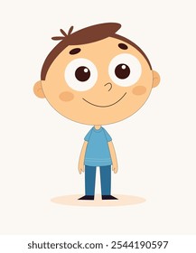 Cute Cartoon Boy Character with Big Eyes and Smile Vector Illustration