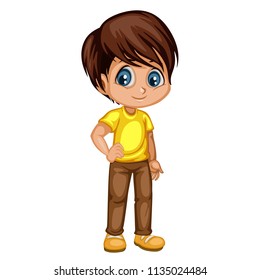 Cute Cartoon Boy Character Isolated on White Background. Young Boy Illustration in Casual Clothes