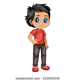 Cute Cartoon Boy Character Isolated on White Background. Young Boy Illustration in Casual Clothes