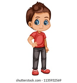 Cute Cartoon Boy Character Isolated on White Background. Young Boy Illustration in Casual Clothes