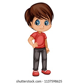 Cute Cartoon Boy Character Isolated on White Background. Young Boy Illustration in Casual Clothes