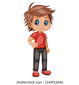 Cute Cartoon Boy Character Isolated on White Background. Young Boy Illustration in Casual Clothes