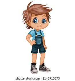 Cute Cartoon Boy Character Isolated on White Background. Young Boy Illustration in Casual Clothes