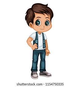 Cute Cartoon Boy Character Isolated on White Background. Young Boy Illustration in Casual Clothes