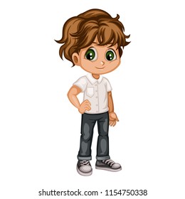 Cute Cartoon Boy Character Isolated on White Background. Young Boy Illustration in Casual Clothes