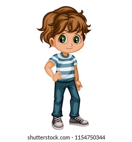Cute Cartoon Boy Character Isolated on White Background. Young Boy Illustration in Casual Clothes