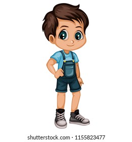 Cute Cartoon Boy Character Isolated on White Background. Young Boy Illustration in Casual Clothes
