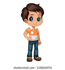 Cute Cartoon Boy Character Isolated on White Background. Young Boy Illustration in Casual Clothes