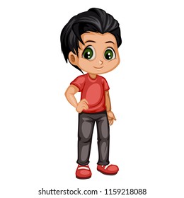 Cute Cartoon Boy Character Isolated on White Background. Young Boy Illustration in Casual Clothes