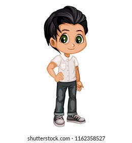 Cute Cartoon Boy Character Isolated on White Background. Young Boy Illustration in Casual Clothes
