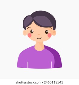 cute cartoon of boy character wear purple shirt isolated on white background