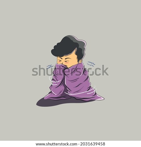Cute cartoon boy in cold weather