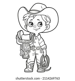 Cute Cartoon Boy Cowboy Hat Holding Stock Vector (Royalty Free ...