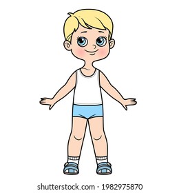 Cute cartoon boy dressed in underwear color variation on a white background