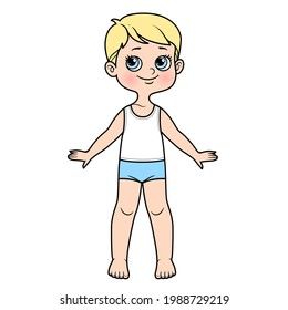 Cute cartoon boy dressed in underwear color variation on a white background