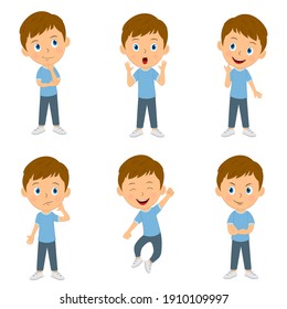 Cute Cartoon Boy Emotions Set,illustration,vector