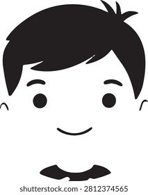 Cute cartoon boy face portrait, colorful vector icon representing childhood and friendliness.