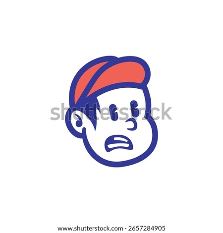Cute cartoon boy face with red cap and bold outline. Smiling character design perfect for mascot logo, kids brand, sticker, or vector icon. Fun editable EPS illustration