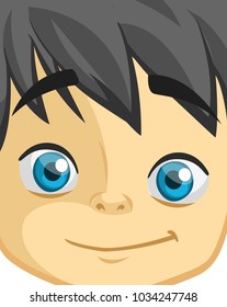 Cute cartoon boy face. Vector illustration of a little kid face avatar. Portrait of a boy smiling 