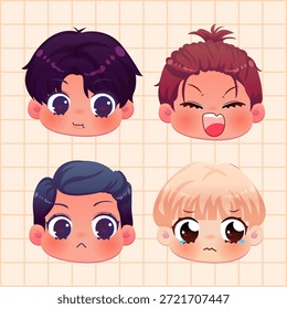 Cute Cartoon Boy Faces With Various Hairstyles