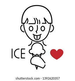 Cute cartoon boy feeling happy and holding an ice cream in a waffle cone isolated on white background. Concept frozen desserts in summer. Vector illustration.