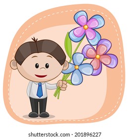 Cute cartoon boy with flowers