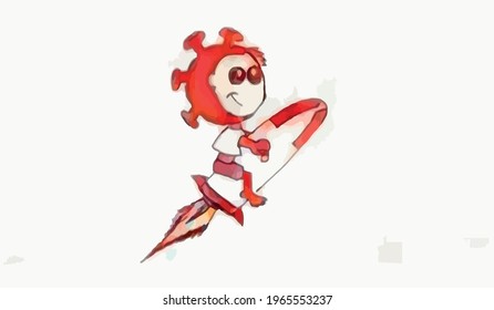 Cute Cartoon boy get on a rocket . Vector illustration