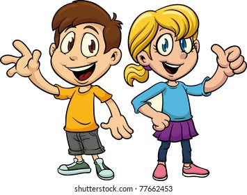 Cute Cartoon Boy And Girl. Both In Separate Layers For Easy Editing.