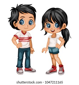 Cute Cartoon Boy Girl Sport Clothes Stock Vector (Royalty Free) 1047211165  | Shutterstock
