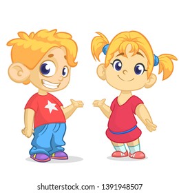 Cute cartoon boy and girl vector illustration