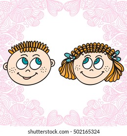 Cute cartoon boy and girl. Vector illustration.