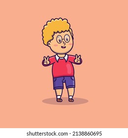 Cute cartoon boy with glasses in vector illustration. Isolated human vector. Flat cartoon style
