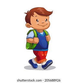 Cute cartoon boy goes to school, isolated vector