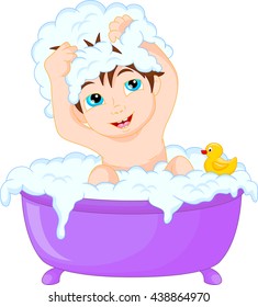 Cute cartoon boy having bath