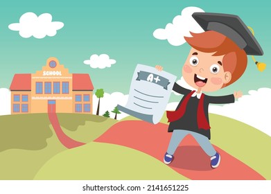 Cute Cartoon Boy Holding Certificate School Stock Vector (royalty Free 