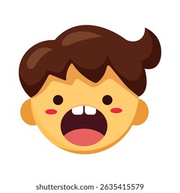 Cute Cartoon Boy Icon with Brown Hair and Open Mouth