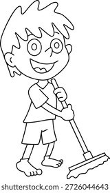 Chico lindo de dibujos animados que recorta el piso - Ilustración de página para colorear para niños