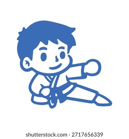 Cute Cartoon Boy Practicing Karate Martial Arts Stance