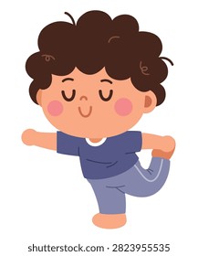 Cute Cartoon Boy Practicing Lord of the Dance Yoga Pose Flat Design Illustration