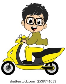 Motocicleta de passeio bonito do menino dos desenhos animados