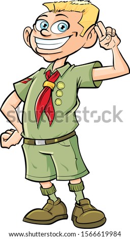 Cute cartoon boy scout saluting