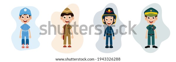 Cute Cartoon Boy Set Collection Cheerful Stock Vector (Royalty Free ...