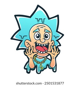 cute cartoon boy with silly expression and gold chain illustration.hand drawn hiphop kid vector on white background