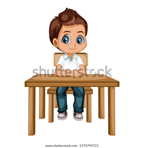 Cute Cartoon Boy Sitting Desk Different Stock Vector Royalty Free