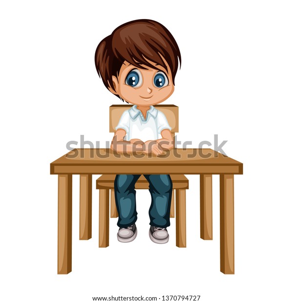 Cute Cartoon Boy Sitting Desk Different Stock Vector Royalty Free