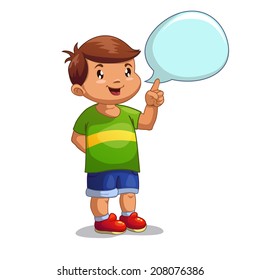 Cute cartoon boy with speech bubble, isolated vector