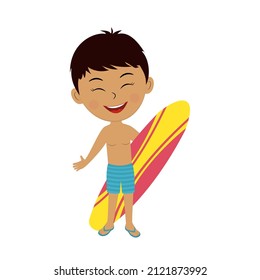 cute cartoon boy with surfing board,illustration,vector